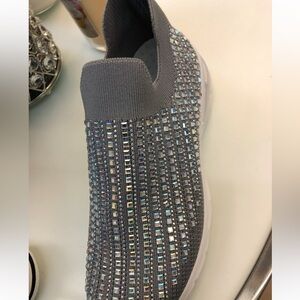 Gray Rhinestone Slip-On Sneakers